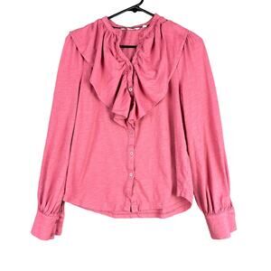 Boden Womens Shirt Dusty Rose Eyelet Ruffle Button Down Long Sleeve Cotton 4